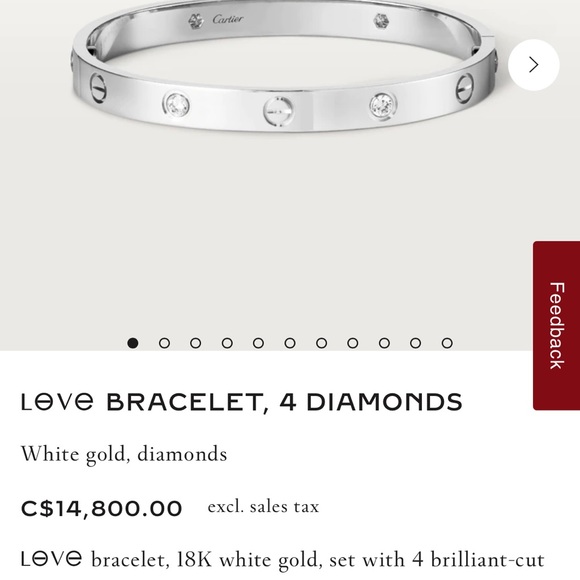 Cartier love bracelet silver 4 diamonds size 19 /  box & warranty - Picture 2 of 2
